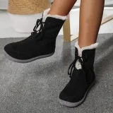 Women's Outside Boots Lace-up Plus Fleece Snow Boots Winter Flock Warm Suede Booties