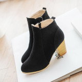 Women's Outside Shoes Side Zipper Frosted Leather Martin Top Block Heel Booties Short Suede Boots