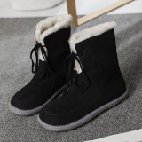 Women's Outside Boots Lace-up Plus Fleece Snow Boots Winter Flock Warm Suede Booties