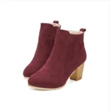 Women's Outside Shoes Side Zipper Frosted Leather Martin Top Block Heel Booties Short Suede Boots