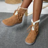 Women's Outside Boots Lace-up Plus Fleece Snow Boots Winter Flock Warm Suede Booties