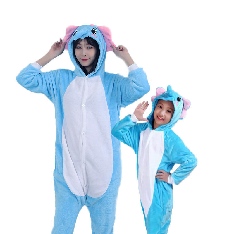 Family Kigurumi Pajamas Blue Elephant Animal Onesie Cosplay Costume Pajamas For Kids and Adults