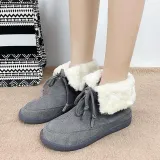 Women's Outside Boots Lace-up Plus Fleece Snow Boots Winter Flock Warm Suede Booties