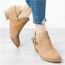 Women's Outside Shoes Martin Pointed Toe Belt Non-slip Suede Boots