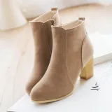Women's Outside Shoes Side Zipper Frosted Leather Martin Top Block Heel Booties Short Suede Boots