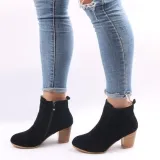 Women's Outside Shoes Side Zipper Frosted Leather Martin Top Block Heel Booties Short Suede Boots