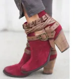 Women's Outside Boots High Thick Heel Hollow Out Round Toe Lace Booties Ladies Short Suede Boots