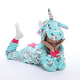 Family Kigurumi Pajamas Light Blue Unicorn Onesie Cosplay Costume Pajamas For Kids and Adults