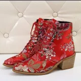 Women's Outside Shoes Chunky Heel Embroidered Flowers Short Boots Booties