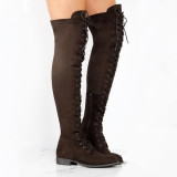 Round Toe Lace-up Over The Knee Suede Thigh High Boots