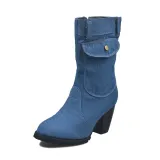 Women's Outside Shoes High Heel Denim Mid-tube Boots Booties