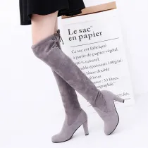 Women Over The Knee High Suede Snow Boots Winter Thigh High Tie Pointy Boots