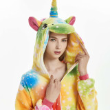Family Kigurumi Pajamas Rainbow Matching Color Unicorn Animal Onesie Cosplay Costume Pajamas For Kids and Adults