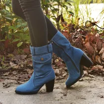 Women's Outside Shoes High Heel Denim Mid-tube Boots Booties