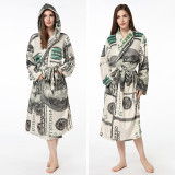 Print USA Dollars Soft Bathrobe Sleepwear Comfortable Loungewear With Hooded