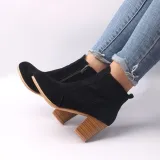 Women's Outside Shoes Side Zipper Frosted Leather Martin Top Block Heel Booties Short Suede Boots