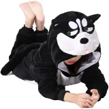 Family Kigurumi Pajamas Black Husky Dog Animal Onesie Cosplay Costume Pajamas For Kids and Adults