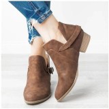 Women's Outside Shoes Martin Pointed Toe Belt Non-slip Suede Boots