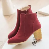 Women's Outside Shoes Side Zipper Frosted Leather Martin Top Block Heel Booties Short Suede Boots