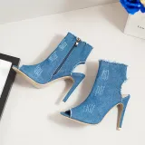 Women's Fashion Stretch Denim Peep-toe High Heels Boots Booties
