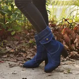Women's Outside Shoes High Heel Denim Mid-tube Boots Booties