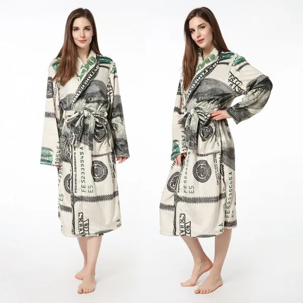 Print USA Dollars Soft Bathrobe Sleepwear Comfortable Loungewear