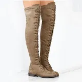Round Toe Lace-up Over The Knee Suede Thigh High Boots