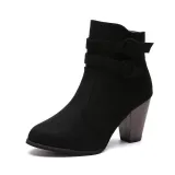 Women's Outside Suede Boots High Thick Heel Round Toe Belts Ladies Short Boots