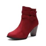 Women's Outside Suede Boots High Thick Heel Round Toe Belts Ladies Short Boots
