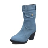 Women's Outside Shoes High Heel Denim Mid-tube Boots Booties