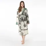 Print USA Dollars Soft Bathrobe Sleepwear Comfortable Loungewear