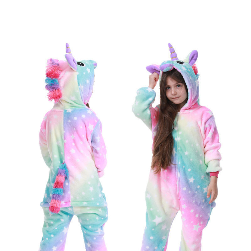 *Rainbow Star Unicorn Sleepwear Kigurumi Pajamas Animal Cosplay Costume Onesi1~*