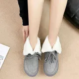 Women's Outside Boots Lace-up Plus Fleece Snow Boots Winter Flock Warm Suede Booties
