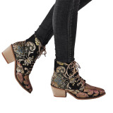 Women's Outside Shoes Chunky Heel Embroidered Flowers Short Boots Booties