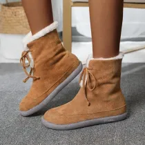 Women's Outside Boots Lace-up Plus Fleece Snow Boots Winter Flock Warm Suede Booties