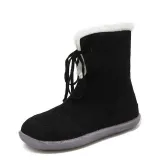 Women's Outside Boots Lace-up Plus Fleece Snow Boots Winter Flock Warm Suede Booties