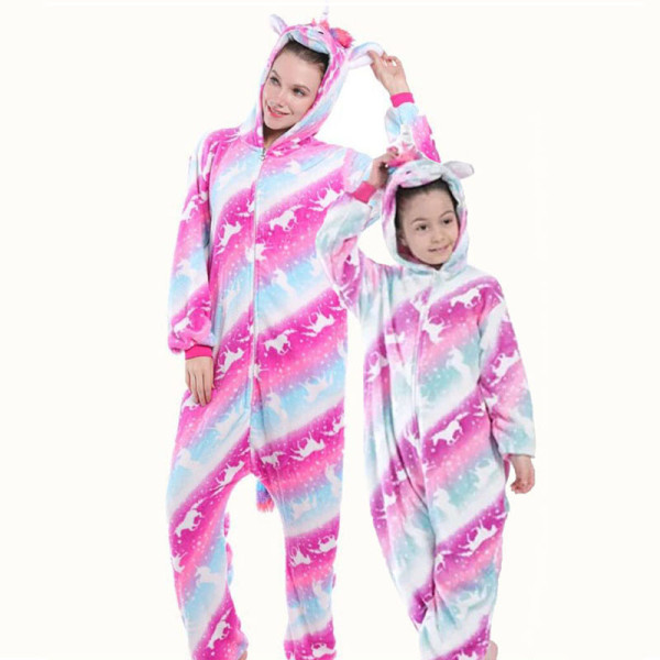 Family Kigurumi Pajamas Rose Matching Color Stars Unicorns Onesie Cosplay Costume Pajamas For Kids and Adults
