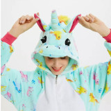 Family Kigurumi Pajamas Lights Green Rainbow Unicorns Animal Onesie Cosplay Costume Pajamas For Kids and Adults