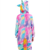 Family Kigurumi Pajamas Sequins Stars Rainbow Unicorn Animal Onesie Cosplay Costume Pajamas For Kids and Adults