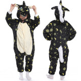 Family Kigurumi Pajamas Black Yellow Moons Stars Unicorn Animal Onesie Cosplay Costume Pajamas For Kids and Adults