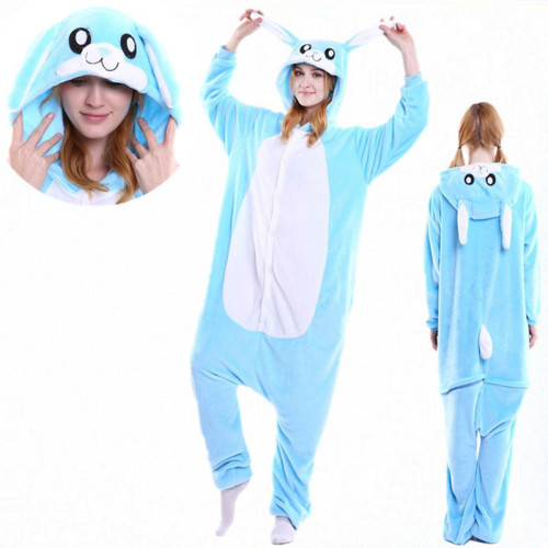Family Kigurumi Pajamas Blue Rabbit Onesie Cosplay Costume Pajamas For Kids and Adults