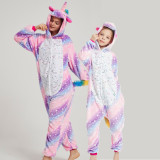 Family Kigurumi Pajamas Sequins Stars Blue and Purple Unicorn Onesie Cosplay Costume Pajamas For Kids and Adults