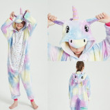 Family Kigurumi Pajamas Sequins Stars Blue and Purple Unicorn Onesie Cosplay Costume Pajamas For Kids and Adults