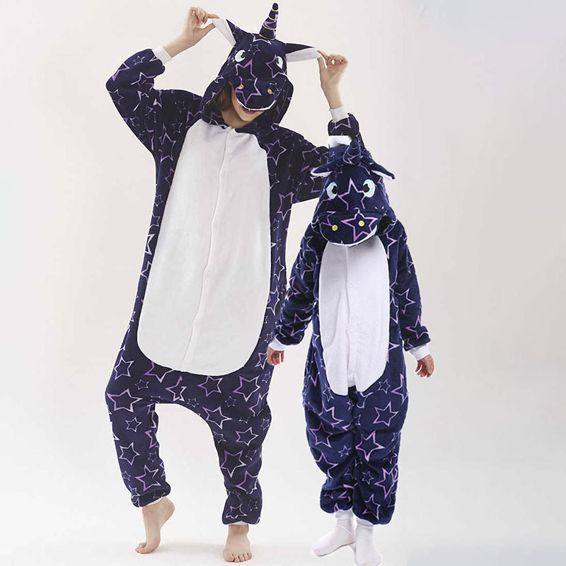 Family Kigurumi Pajamas Navy Pink Stars Unicorn Animal Onesie Cosplay Costume Pajamas For Kids and Adults