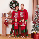 Christmas Family Matching Sleepwear Pajamas Sets Red Slogan Top and Green Stripes Pants