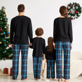 Christmas Family Matching Sleepwear Pajamas Sets Hohoho Red Christmas Hat Top and Navy Plaids Pants