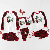 Christmas Family Matching Sleepwear Pajamas Sets Christmas Tree Letter and Plaid Pants