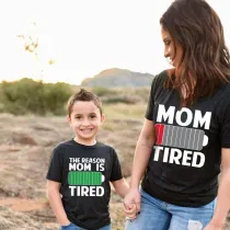Matching Family Prints Battery Letter Mom And Me T-Shirts