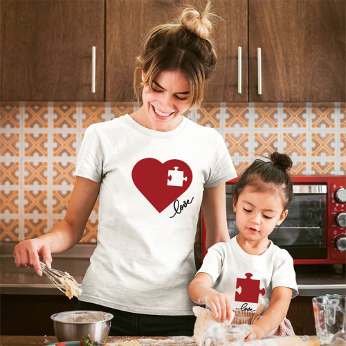 Matching Family Prints Heart Puzzles Creative Design Mom And Me T-Shirts