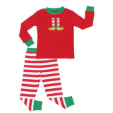 Christmas Family Matching Pajamas Elf Christmas Stocking Tops and Stripes Pants